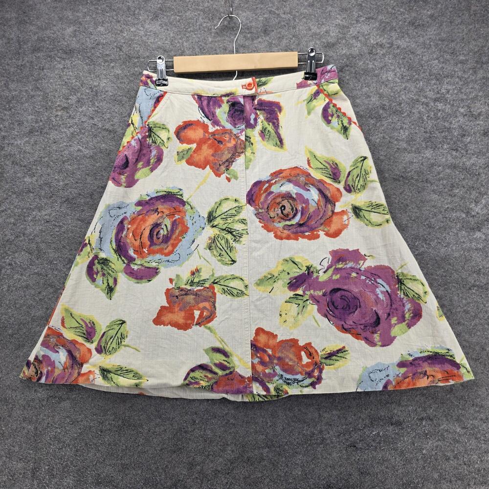 J Jill Skirt Womens 4 Petite Floral A-Line Midi 100% Cotton Pocket Watercolor